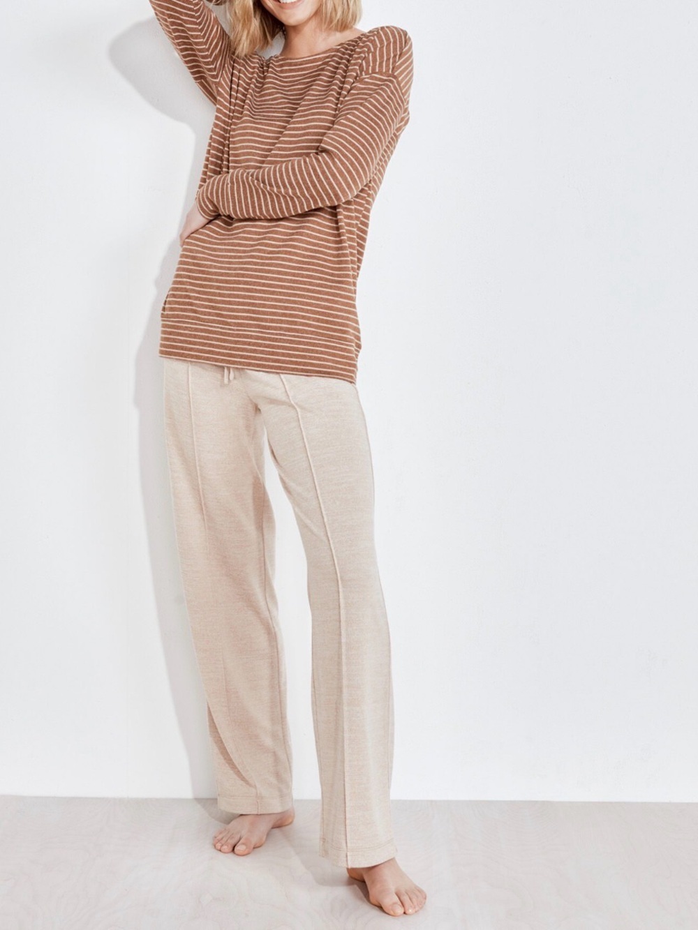 Haven Well Within Marled Knit Straight Leg Pants in Beige